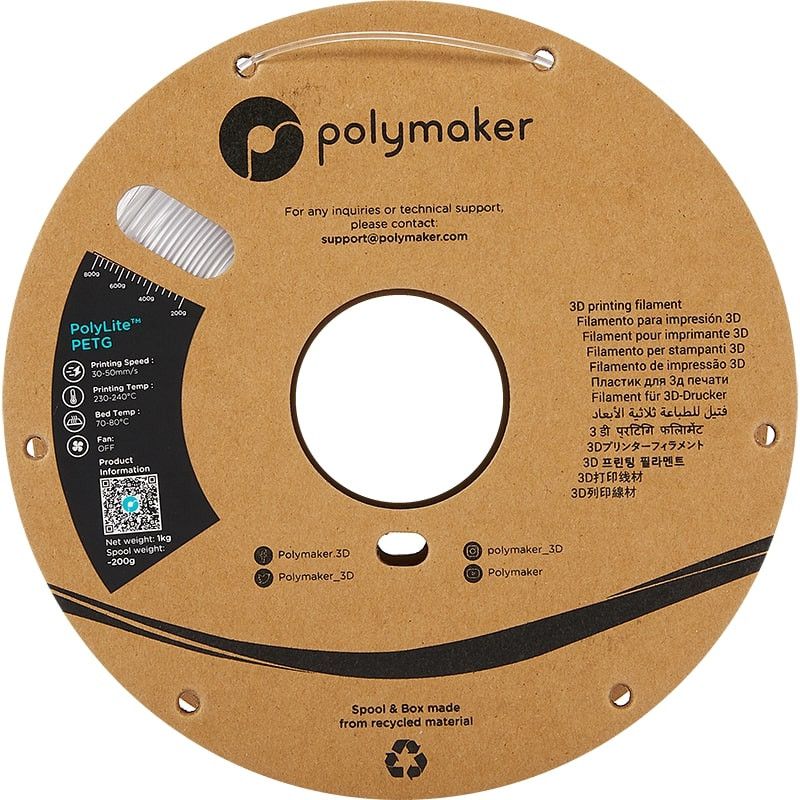 PolyLite PETG Transparent Polymaker - 2.85mm - 1 kg PolyLite PETG Transparent Polymaker - 2.85mm - 1 kg