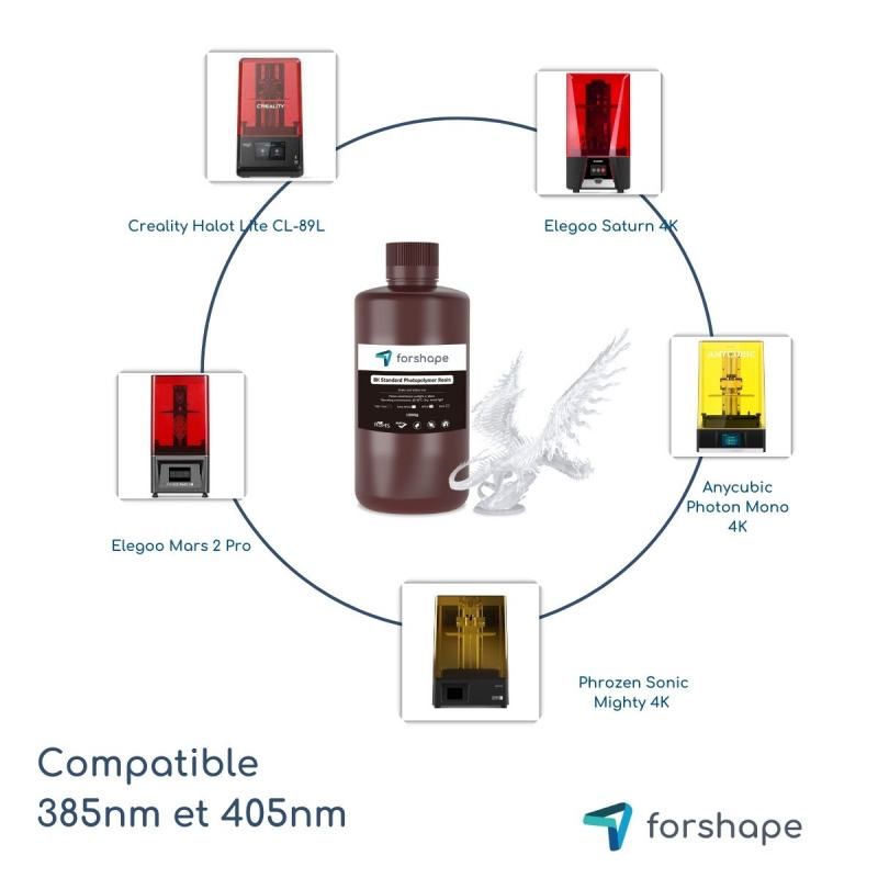 Compatibilité résine 8K Transparente Forshape Premium - 1Kg Compatibilité résine 8K Transparente Forshape Premium - 1Kg