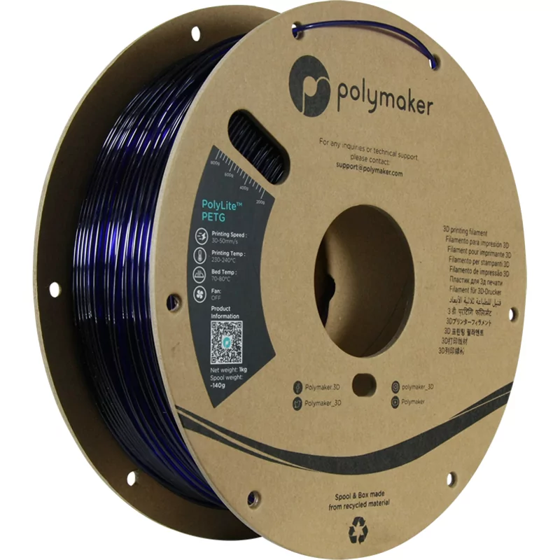 PolyLite PETG Bleu translucide - 1.75mm - 1 kg